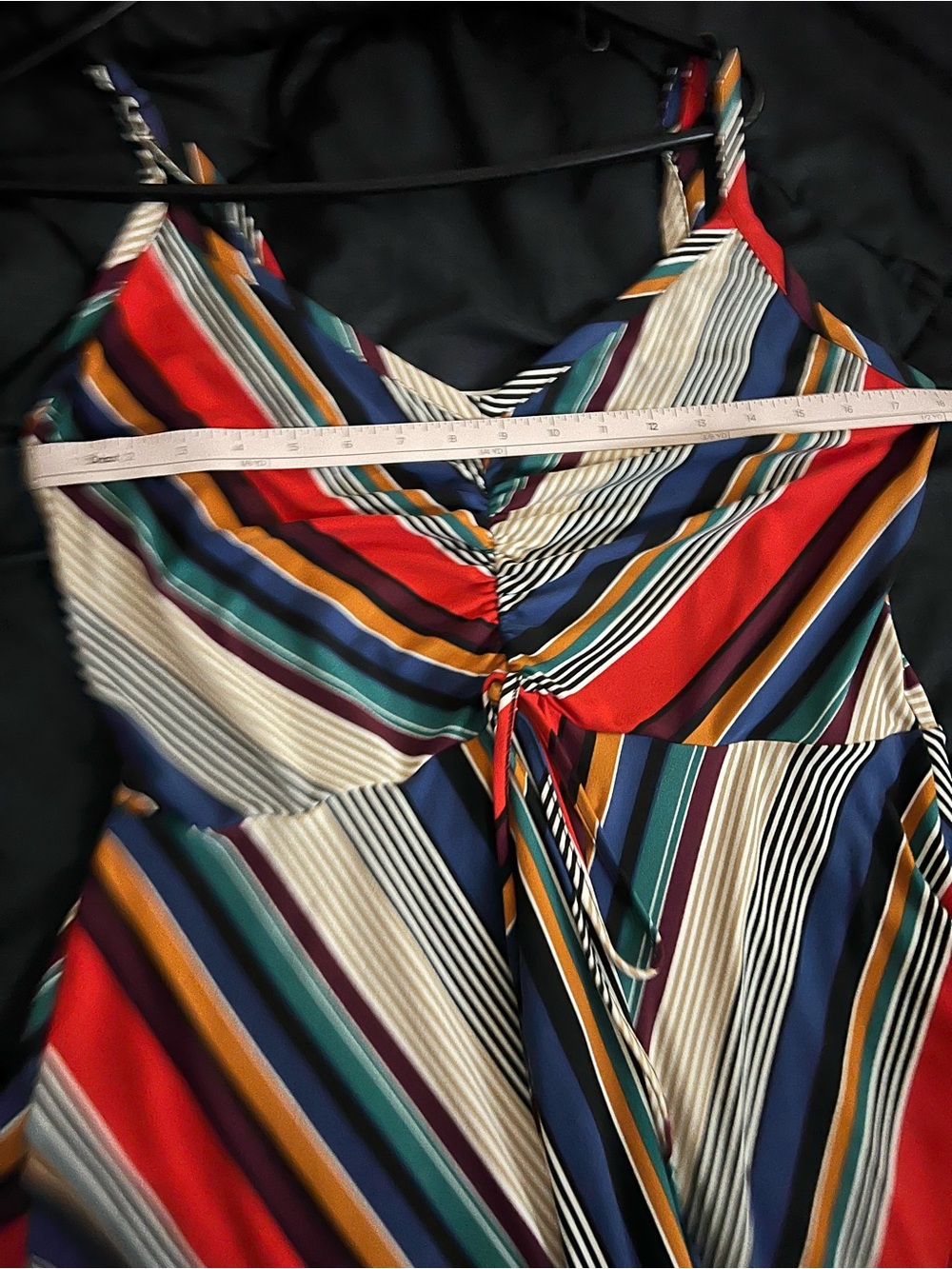 VENUS Multi-Stripe V-Neck Midi Dress in Black, Blue, Green, Red, Gold - Picture 4 of 7